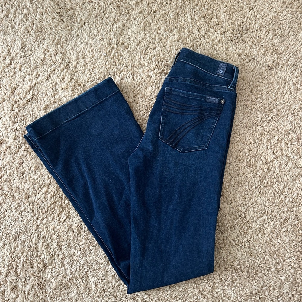 7 For All Mankind Blue Flare Wide Leg Jeans